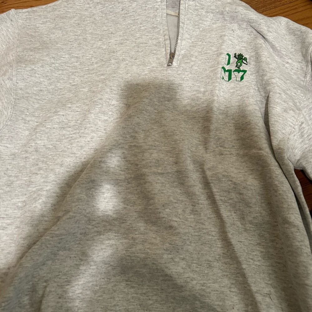 Gray V-Neck Sweatshirt with Green Detail